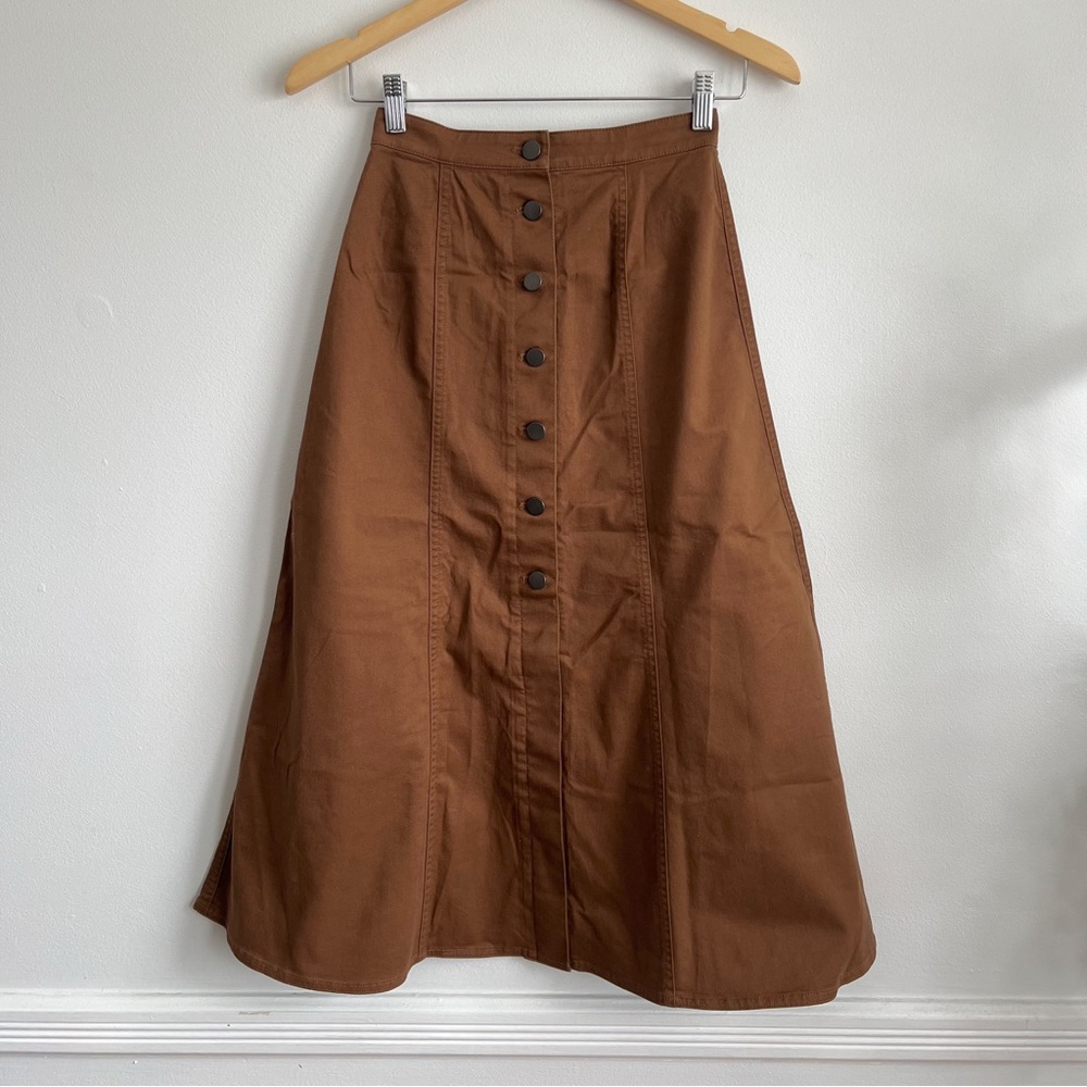 Uniqlo Brown Button-Down A-line Midi Skirt